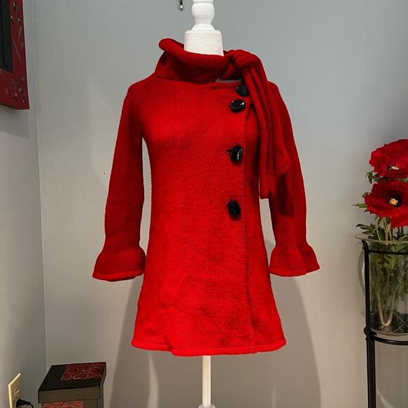NEW Tibi Wool Romantic Chunky Longline Tie Neck Scarf Button Sweater Jacket R… - Picture 1 of 16